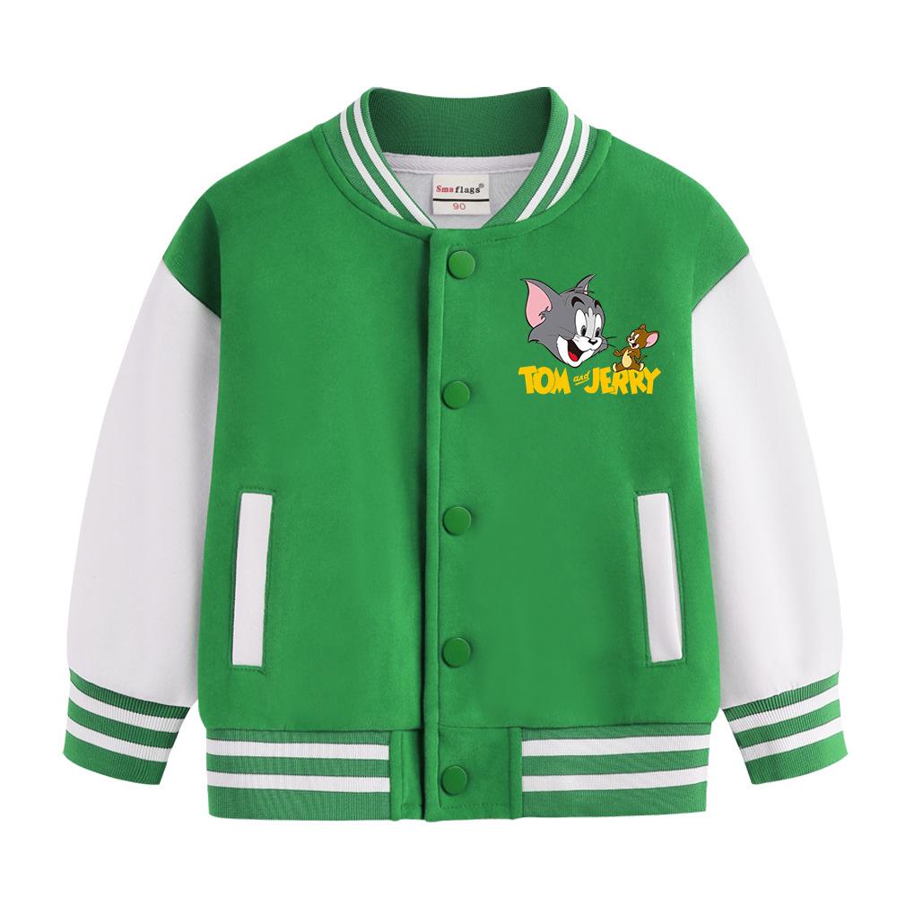 Tom and Jerry Thickened Boys' Baseball Jackets - Velvet Lined, Spring/Autumn Casual Wear