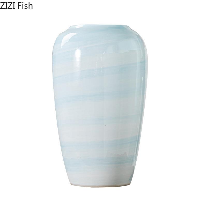 Gradient Blue Ceramic Vase Hydroponics Potted Plant Table Decoration Flowers Arrangement Floral Vases Room Aesthetic Decor