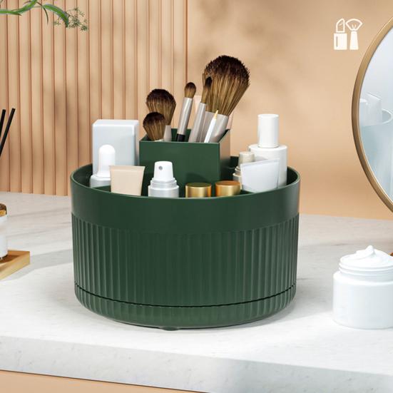 Countertop Cosmetic Storage Box 360 Degree Turntable Large Capacity 5 Compartments Multifunctional Makeup Brush Lipstick Organizer Holder Container