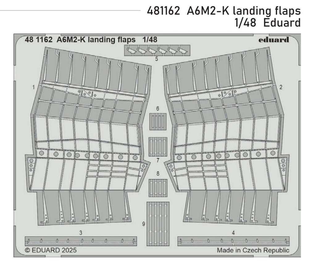 Eduard 1/48 Scale A6M2-K Landing Flap Etching Parts (for Eduard) Plastic Model Kit Parts EDU481162 (Airplane)