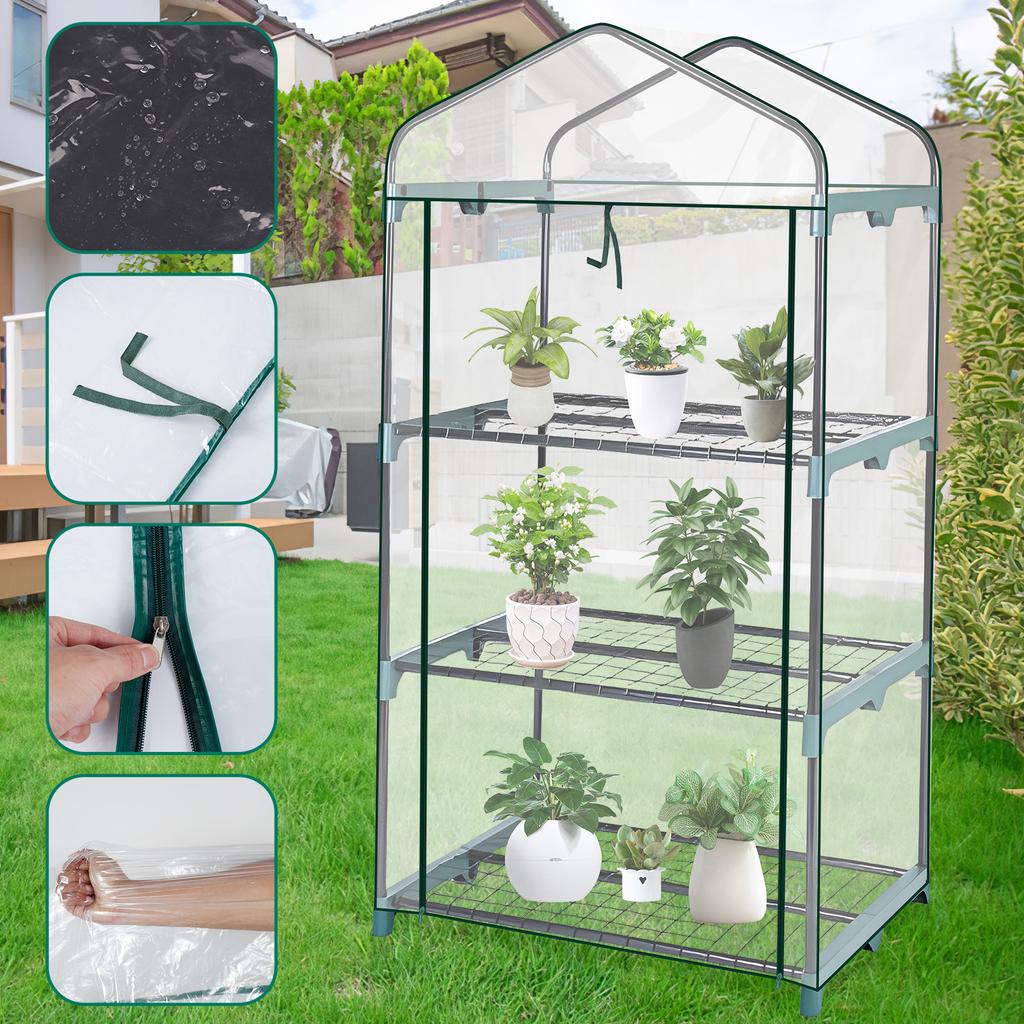 Greenhouse Indoor Outdoor Transparent Weatherproof Greenhouses Warm House with Roll up Double Zipper Door for Outside Plants