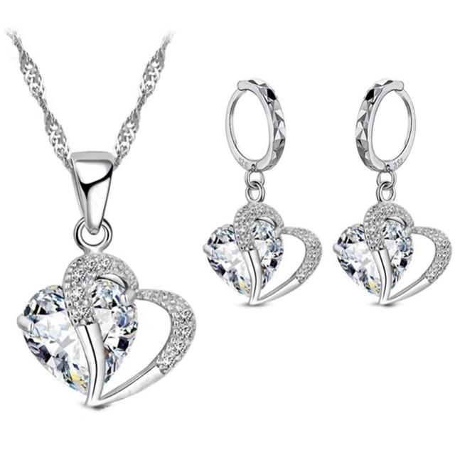 Luxus Frauen 925 Sterling Silber Cubic Zirkon Halskette Anhänger Ohrringe Sets Knorpel Piercing Schmuck Hochzeit Herz Design