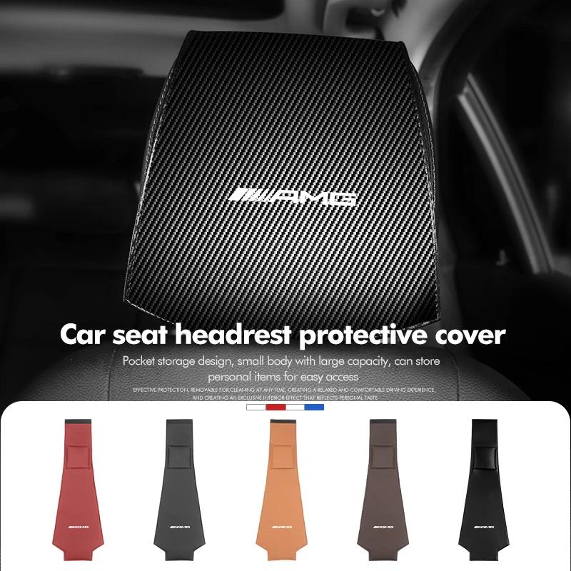 Leather Car Seat Headrest Protect Cover Universal Accessories For Mercedes Benz AMG W204 W205 W203 W211 W201 W210 W108 W124 W126