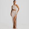 Women's autumn new fashion one shoulder tube top halter hollow tether pleated dress