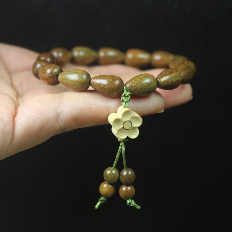 Green Sandalwood Fragrant Bracelet Waterdrop Beads Flower Pendant Women Wrist Ornament