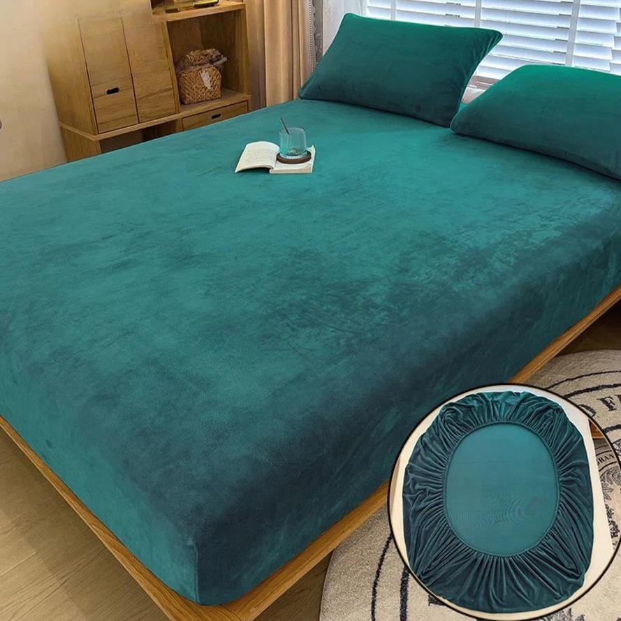 Warm Winter Velvet Fleece Fitted Sheet Elastic Mattress Cover Couple 2 Seater Bed Linens Luxury Double Bed Sheet