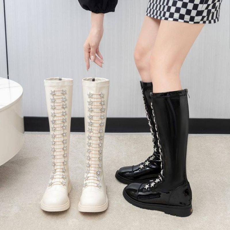 Autumn and Winter Girls' High Boots Solid Color Round Head Rear Zipper Medium Older Children's Princess Boots Comfortable Soft Sole Children's Mar