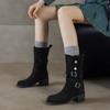 Fashion Aphixta 5cm Square Heels Sexy Women Ankle Boots Metal Buckle Dec Cowboy Footwear Winter Shoes Women Zapatos Mujer 2024 Tendencia