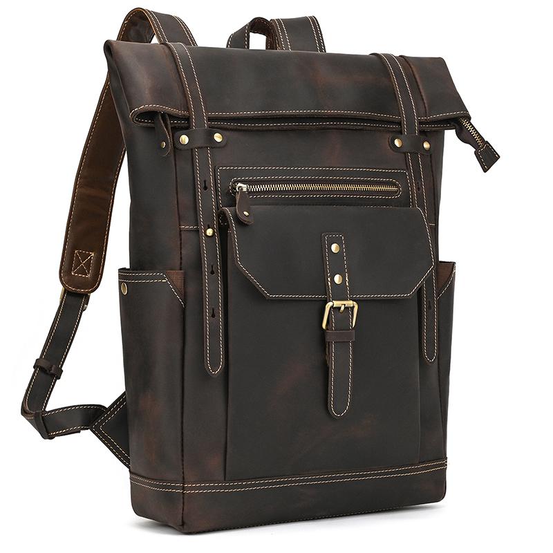 

Crazy Horse Leather Men s Backpack Genuine Leather Travel Backpack Bag Laptop Travel Bag For Men Male 14 15 Inch Backpacks Male темно-коричневого кольору