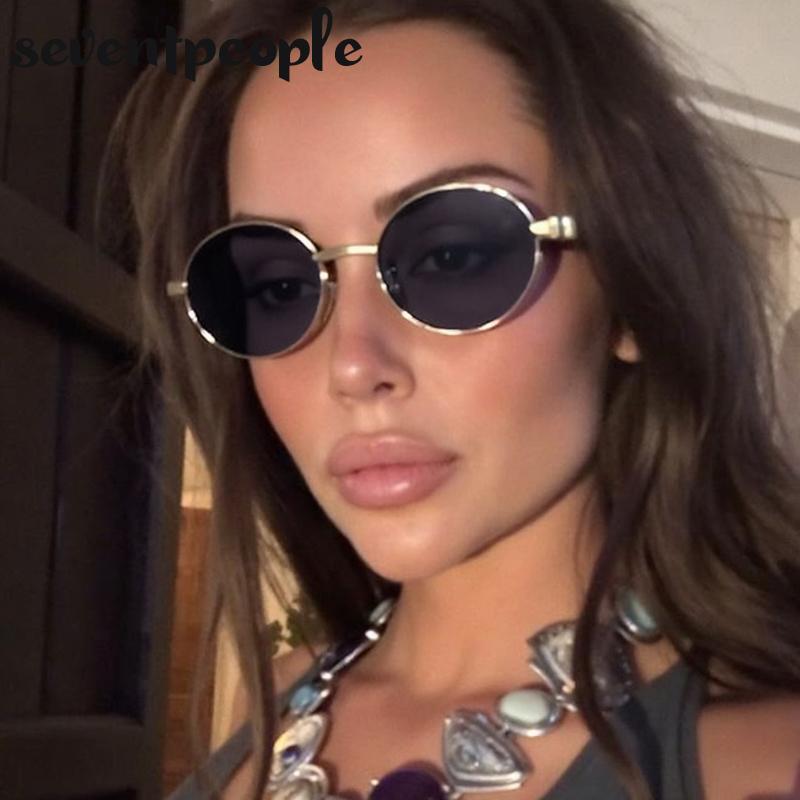 Steampunk Small Frame Oval Sunglasses Women  Luxury Brand Fashion Metal Sun Glasses For Ladies Vintage Driving Shades UV400