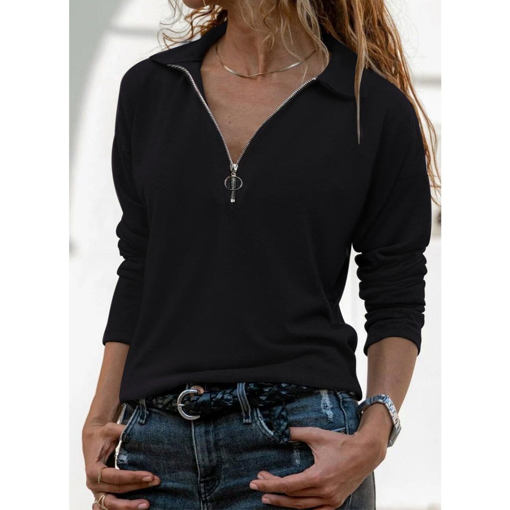 IHUASU Autumn Winter Women's Knitted Fabric Lapel Zipper Casual Long Sleeve Women