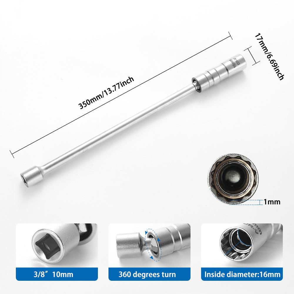Universal Joint 14/16mm Swivel Magnetic Spark Plug Sleeve Socket Wrench 3/8" Drive 12 & 6 Point Thin Wall Car Removal Tool