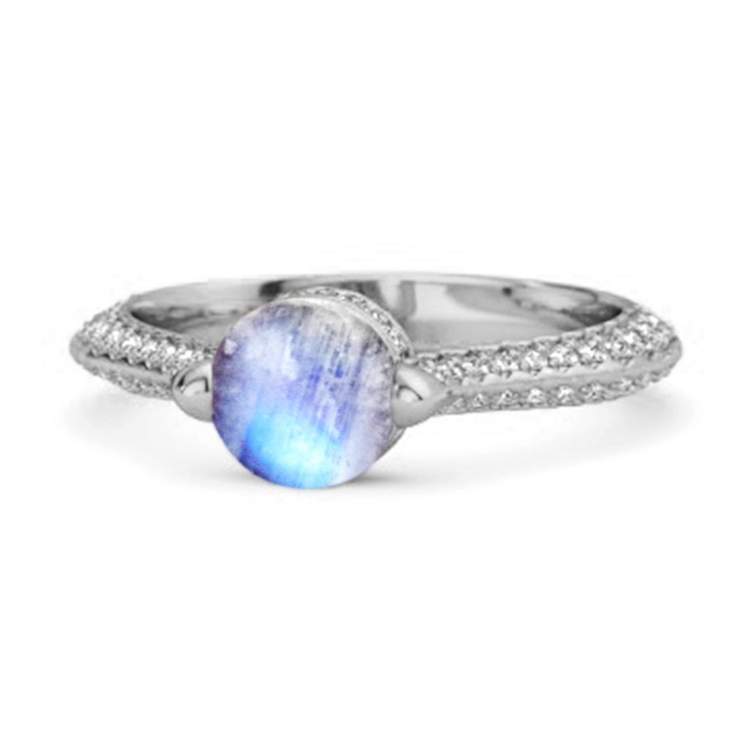 

Moonstone Pave Split Band Ring - 925 Sterling Silver 6