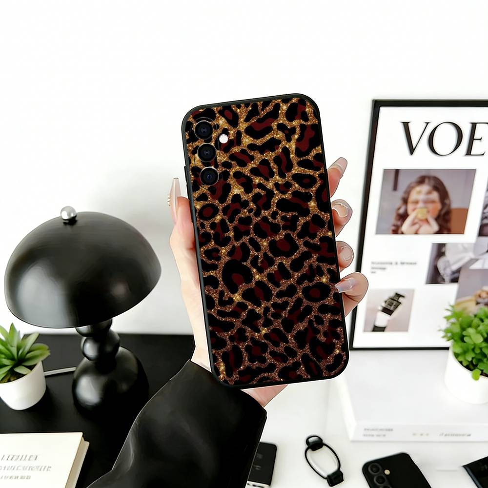 Leopard print Phone Case Black Silicone Soft For Samsung Galaxy A73,A72,A71,A70,A53,A52,A51