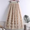 Women's Elastic Waist A‑Line Maxi Tulle Skirt Fresh Sweet Tiered Cake Long Skirt