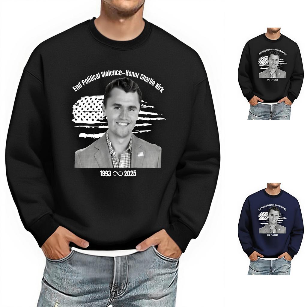 Men's Fashionable Casual Long-sleeved Printed Round Neck Sweatshirt Top