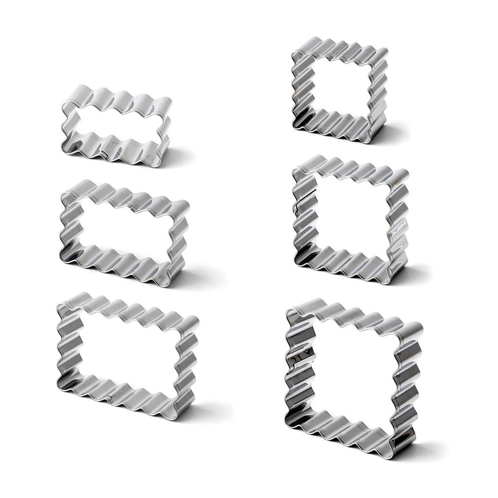 Stainless Steel Fondant Lace 3-Piece Cookie Cutter Set: Rectangular, Wavy Square, Mini Circle