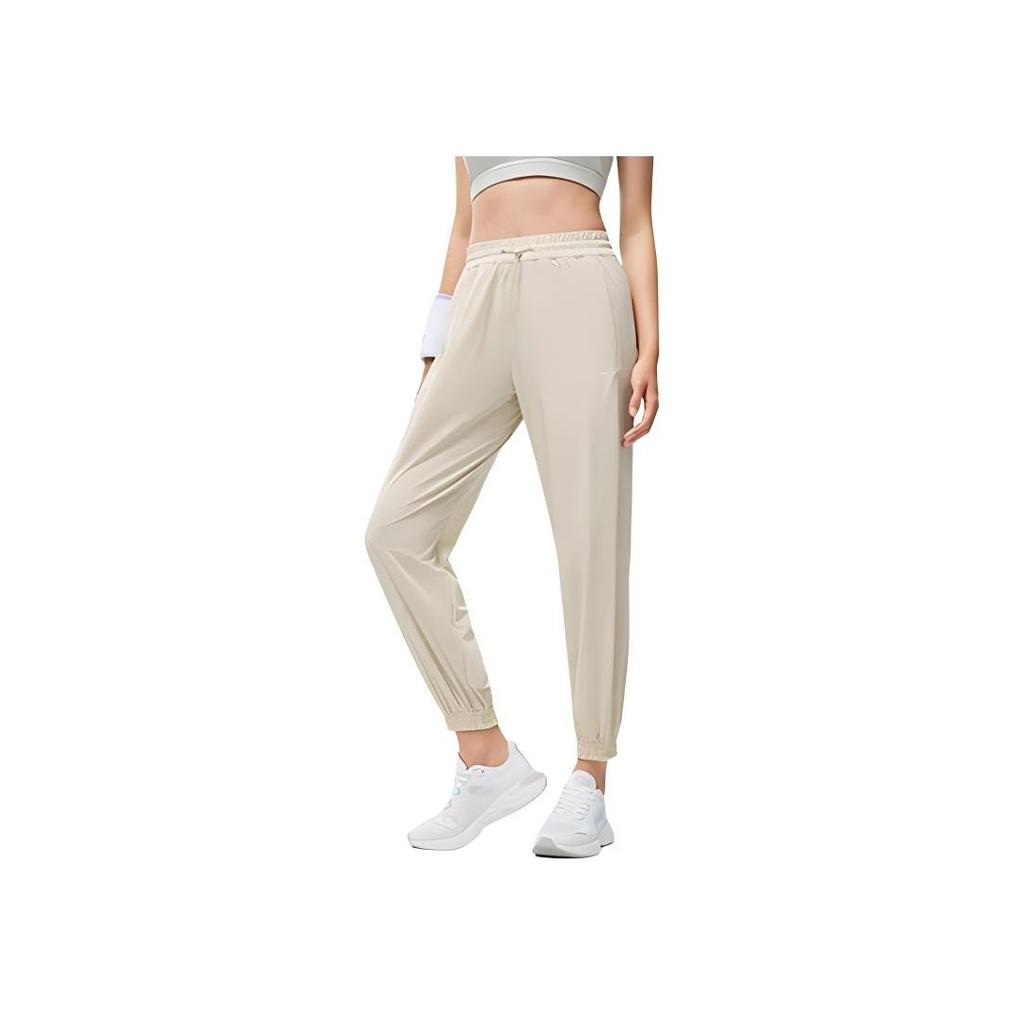 Li-Ning Fitness Series Solid Color Quick-Dry Drawstring Cool Loose Sports Pants Women Bottoms Foam-Khaki AYKT500-1