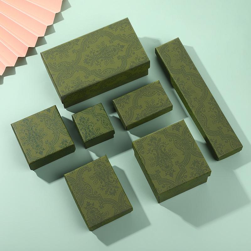 Vintage Green Jewelry Gift Box for Rings, Necklaces, Lipstick, Perfume & Watch with Classic Print