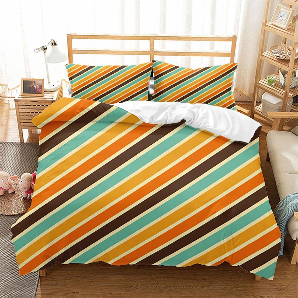 Vintage Plaid Geometric Pattern Bed Three-Piece Set 3D Digital Printing