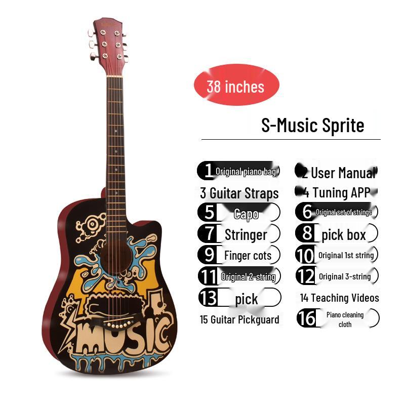 38/41-Inch Beginner Folk Guitar for Boys, Girls, and Students – Entry-Level Wooden Musical Instrument