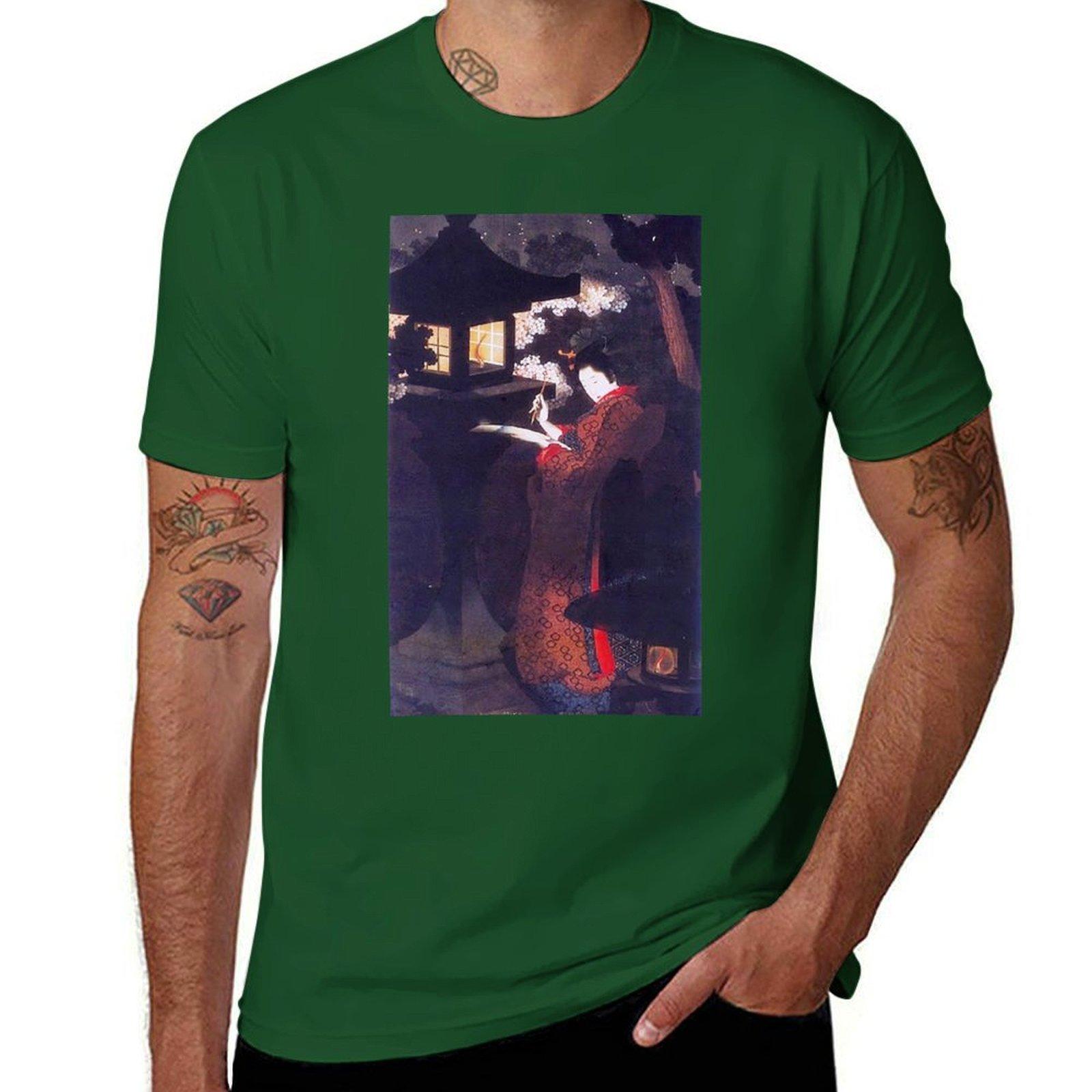 

Beautiful Japanese painting: Beauty viewing Cherry Blossoms at Night by Katsushika Oi T-Shirt heavyweights anime men t shirts 4XL