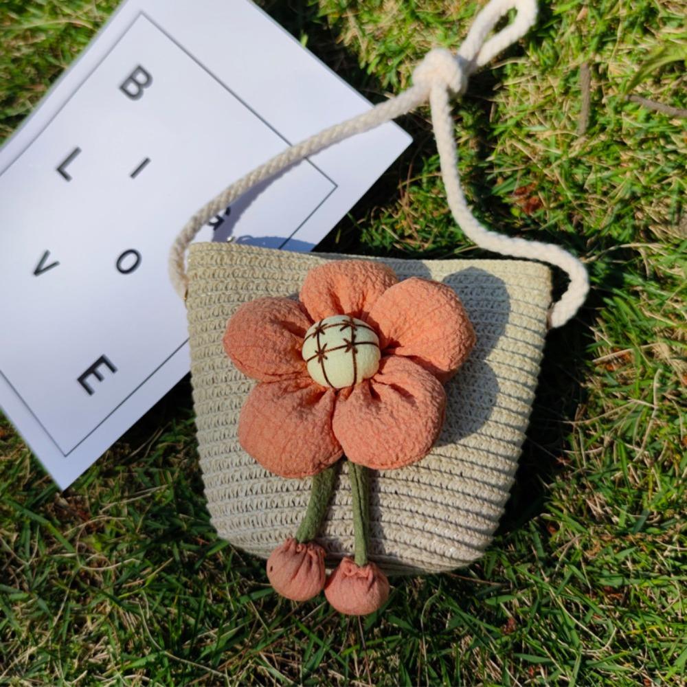 Handmade Summer Children Girls Shoulder Bag Flower Straw Baby Bags Messenger Bag Kids Keys Coin Purse Cute Princess Mini Handbag