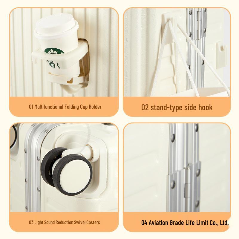 Large Capacity Aluminum Frame Carry-on Suitcase with Password Lock - Durable Leather Luggage for Men and Women