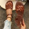 Summer flat woven elastic band retro women's sandals