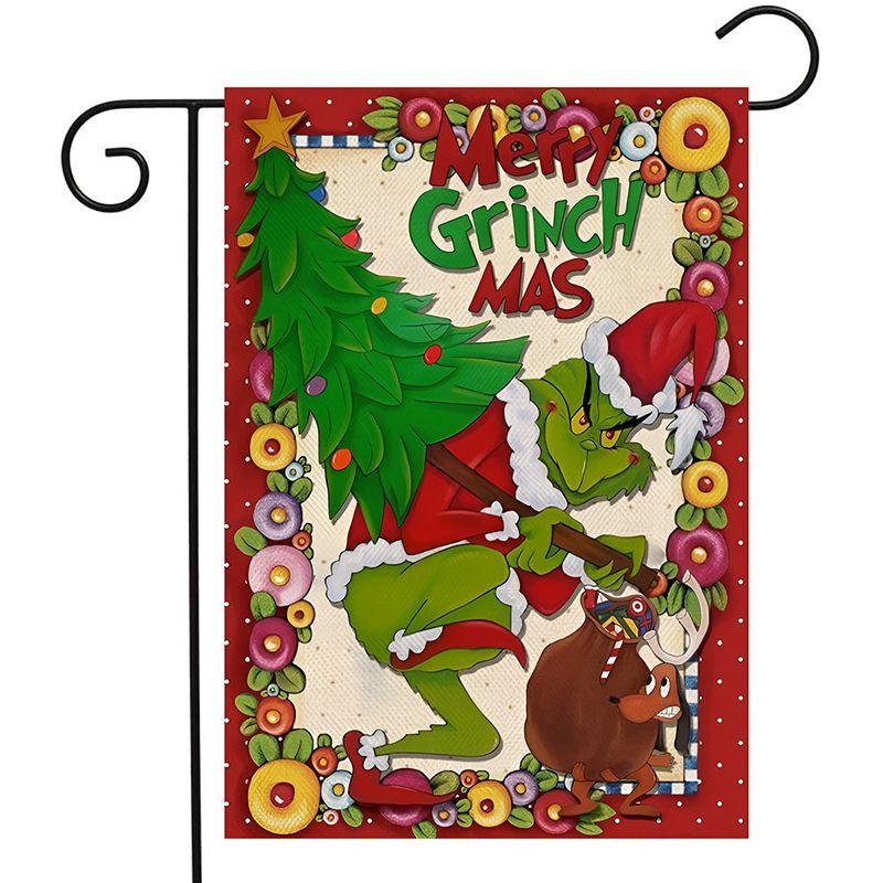 Steag de Grădină de Crăciun Grinch Decor Festiv pentru Curte In Imprimat Față-Verso In