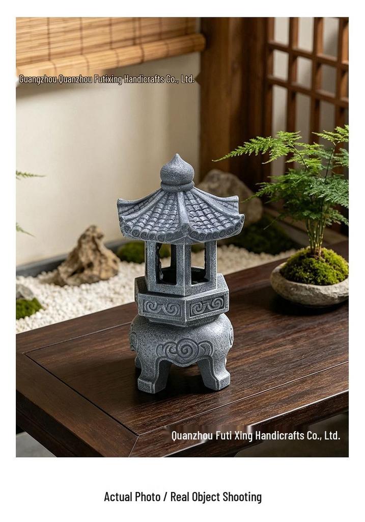 Solar Zen Style Stone Pagoda Lantern for Garden Decoration & Landscape Lighting