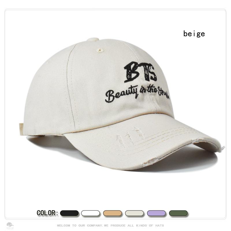 New Hat for Women Korean Style Trendy Personality Ripped Letter Embroidery Baseball Cap Spring and Summer Outdoor Sun Protection Baseball Cap