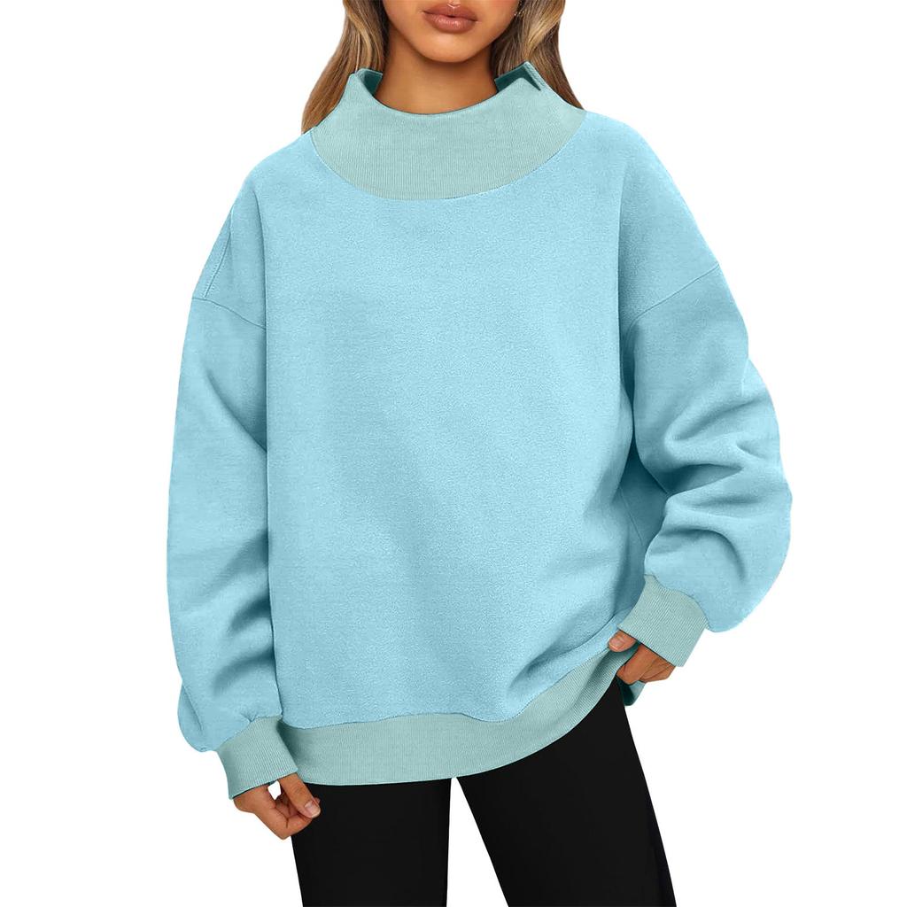 Ladies' Fashionable Loose High Neck Long Sleeved Color Hoodie Top Pullover