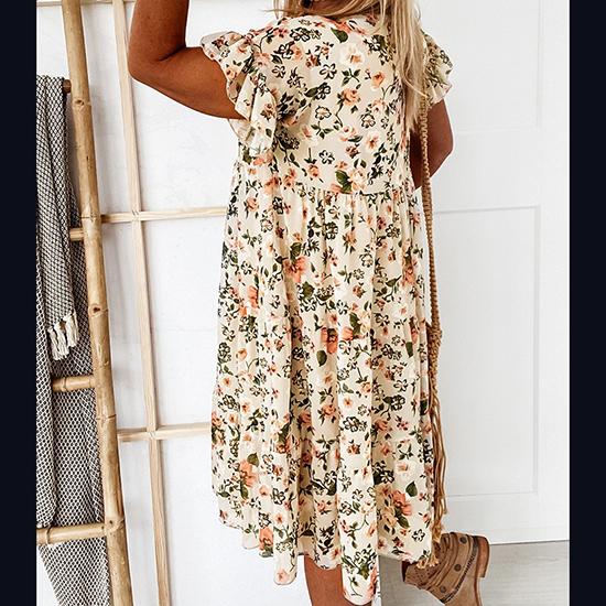 

Летнее модное сексуальное плиссированное платье с коротким рукавом и круглым вырезом в европейском и американском стиле, женское повседневное платье XL абрикосовый