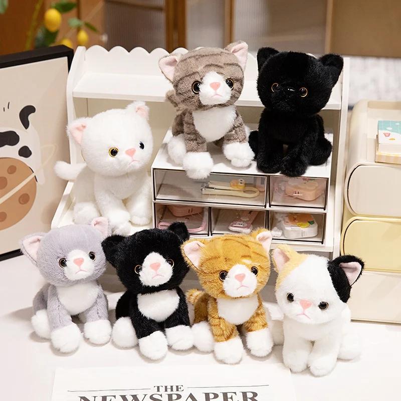 15cm Cute Simulated Sitting Cat Plush Keychain Soft Stuffed Animal White Black Kitten Pendant Doll Kids Birthday Gift