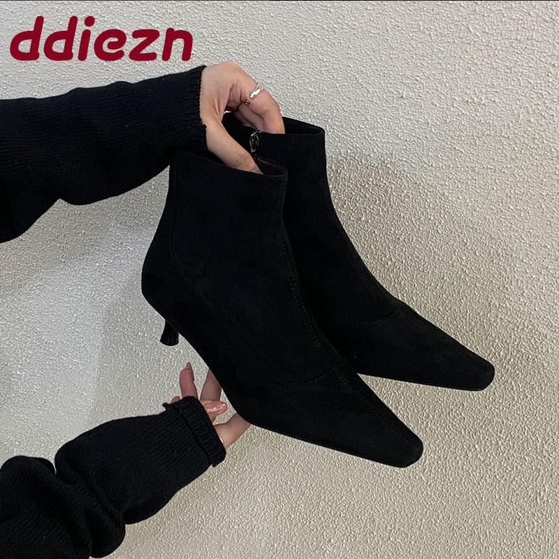 Fashion Fashion Modern Ladies Ankle Boots With Low Heel Shoes Footwear Flock Women Short Boots Zippers Shoes Female Pumps