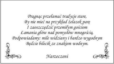 Wkładki Do Zaproszeń Ślubnych  25 Szt Wz3