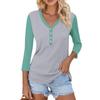 Women's Casual Fashion Sexy Comfortable V-neck Button Stitching Color Three-quarter Sleeve Top