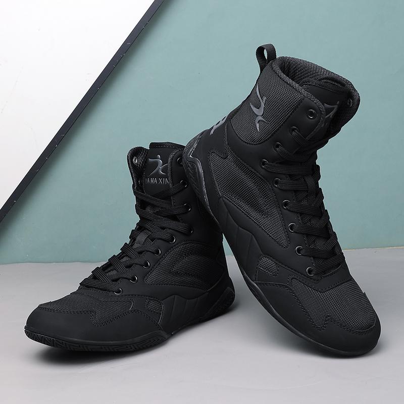 Autumn Professional High Top Mens Boxing Shoes Anti Slip Arena Training Shoes Lightweight Flexible Elastic Lace Up Sports Shoes