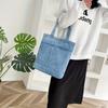 Denim Canvas Tote Bag for Women Casual Korean Style Shoulder Bag with Pockets Durable Hand Washable Daily Commute Accessory