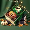 Pumpkin Leather Journal, Vintage -Lantern Spellbook, Witchcraft Grimoire with Bats & Moon, Handmade Deckle Diary
