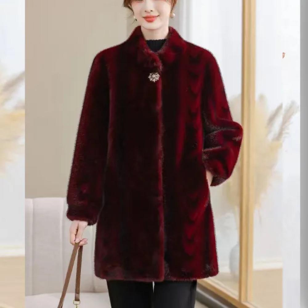 Mother's Winter Mid-length Mink Fleece Coat New Middle-aged and Elderly Women's Fur One-piece Thickened Sheep Shearling Coat