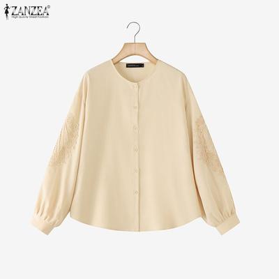 Women Casual Round Neck Solid Color Long Sleeve Blouse