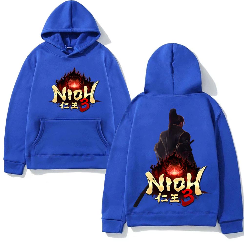 Bluza z kapturem z nadrukiem z gry fabularnej Nioh 3 2026 GAME z kieszenią i polarem w stylu anime i retro