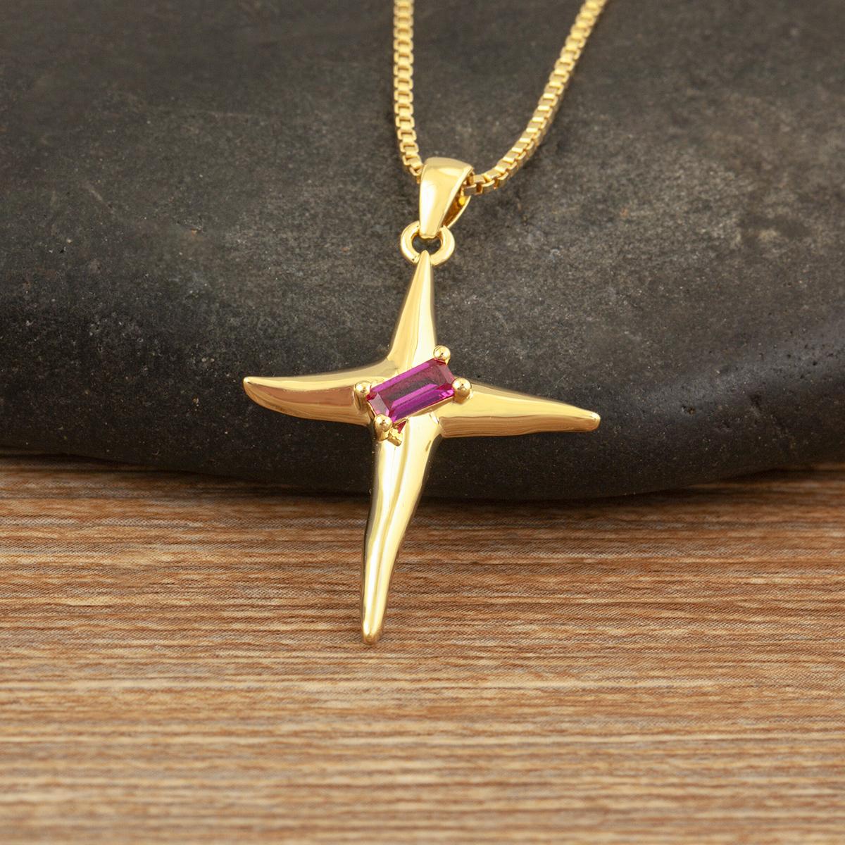 

Nidin New Creative Design Cross Jesus Charm Pendant Necklace For Female Male Irregular Geometric Micro Pave Zircon Chain Jewelry