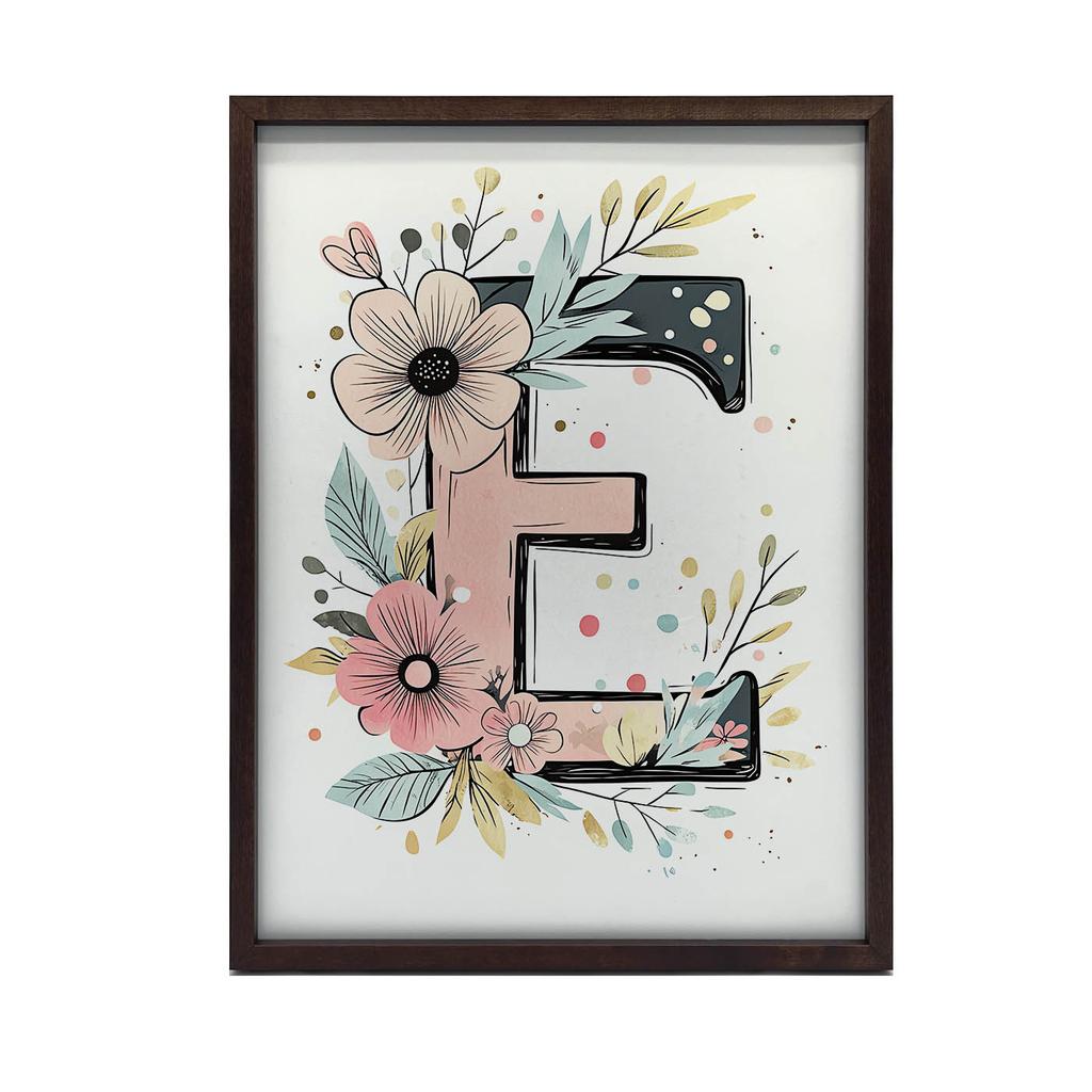 Plakat Kwiatowa Litera E Plakat Kwiatowa Litera E, 70X100 Cm, Rama Drewniana Jasny Dąb, Papier Matowy 230 Gsm
