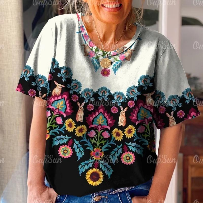 Retro Women's 3D T Shirt Ethnic Pattern Print Summer Short Sleeve Oversized Clothing Street Casual O Neck Pullover Female T-Shirts