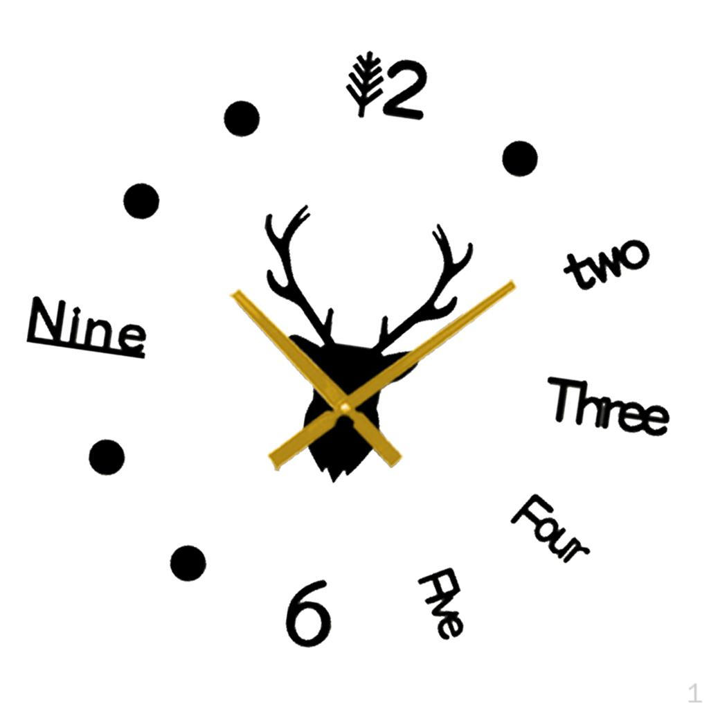 

Deer Head 3 Wall Clock Sticker Kit Frameless for Home Large Black