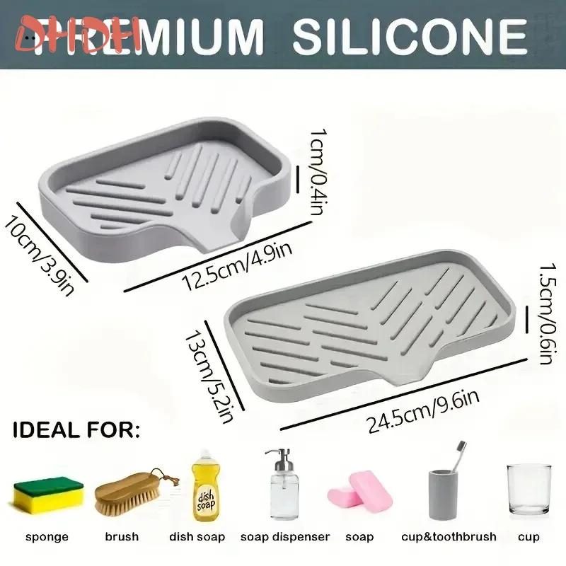 Sink Silicone Tray with Drain Soap Sponge Storage Holder Countertop Sink Scrubber Brush Soap Storage Rack Kitchen Organizer
