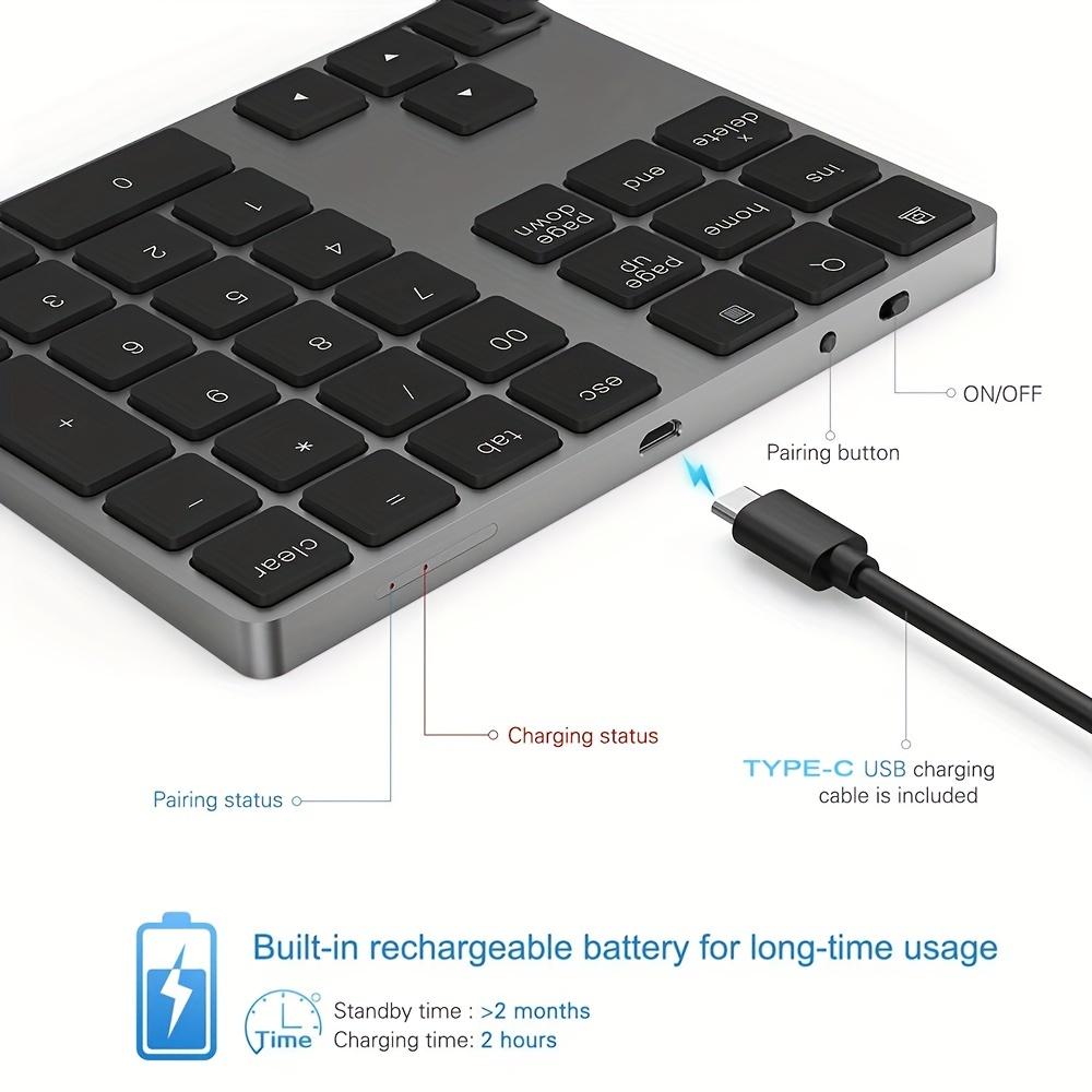 Kompakte wiederaufladbare kabellose digitale Tastatur - Schlankes kabelloses Design für Finanz- und Buchhaltungszwecke, USB-C-Aufladung, mit langlebigem Akku